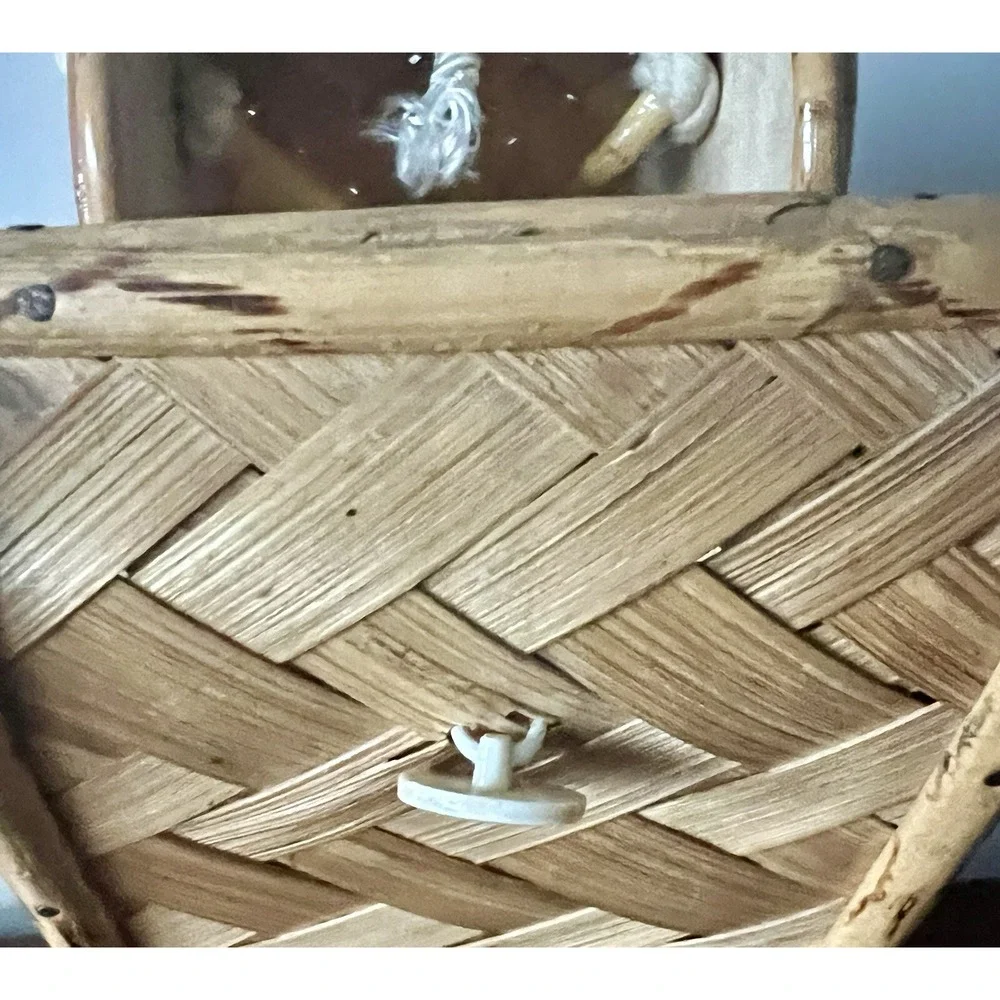 Vintage Hand Painted Scandinavian Folk Art Woven Wood Wine Box Gift Carrier 12in